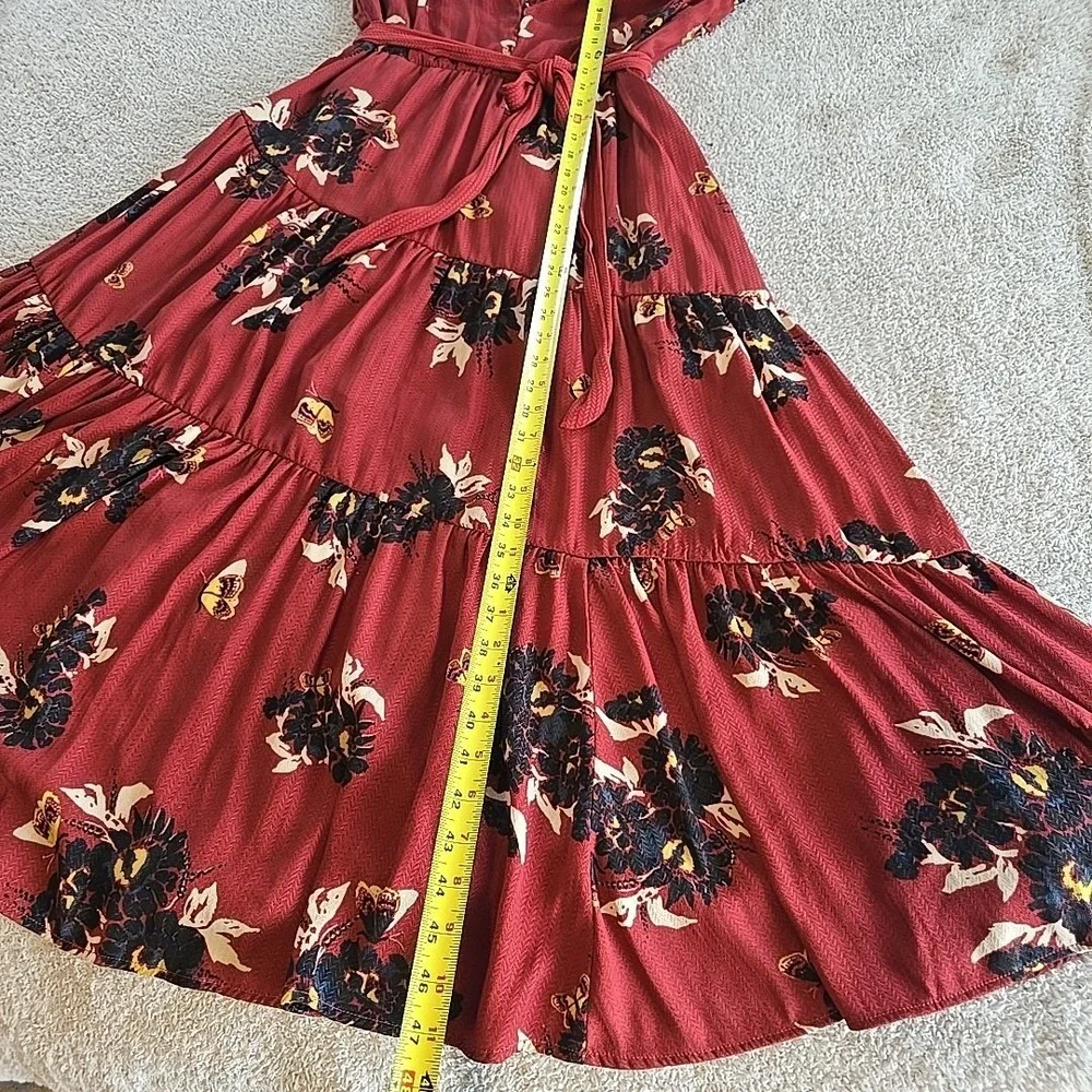 Free People All I Got Tiered Maxi Dress Size 0 Rust Butterfly Floral Front‎ Tie